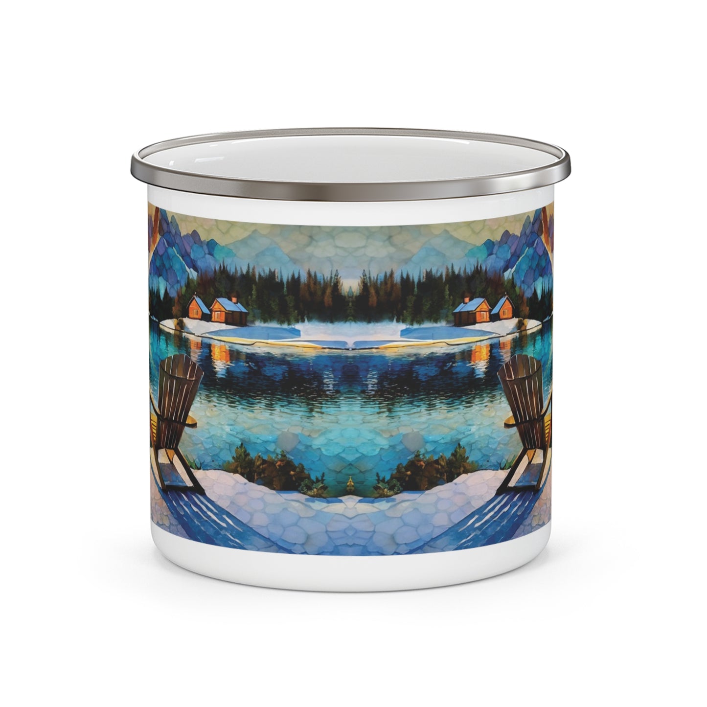 Lake Cabin Sunset Enamel Camping Mug