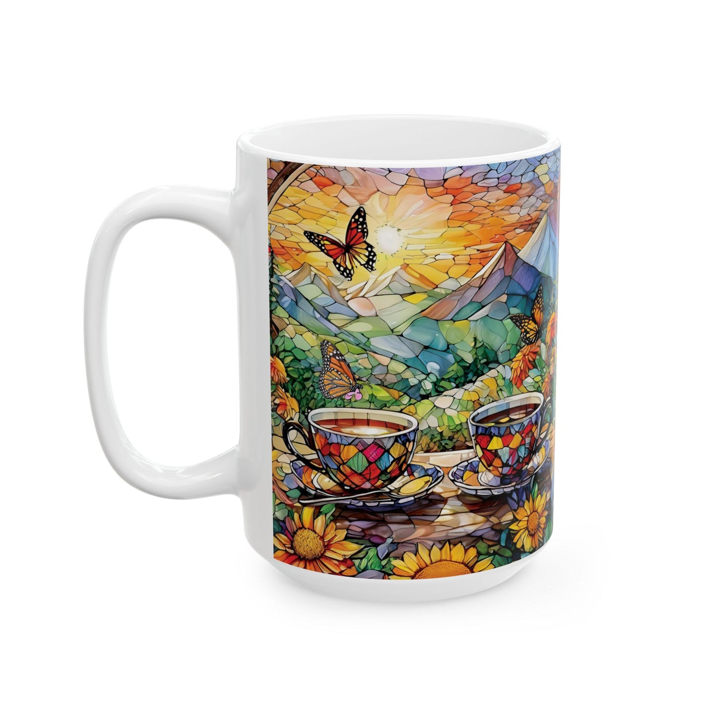 Wildflower Butterfly Garden View Ceramic Mug, (11oz, 15oz)