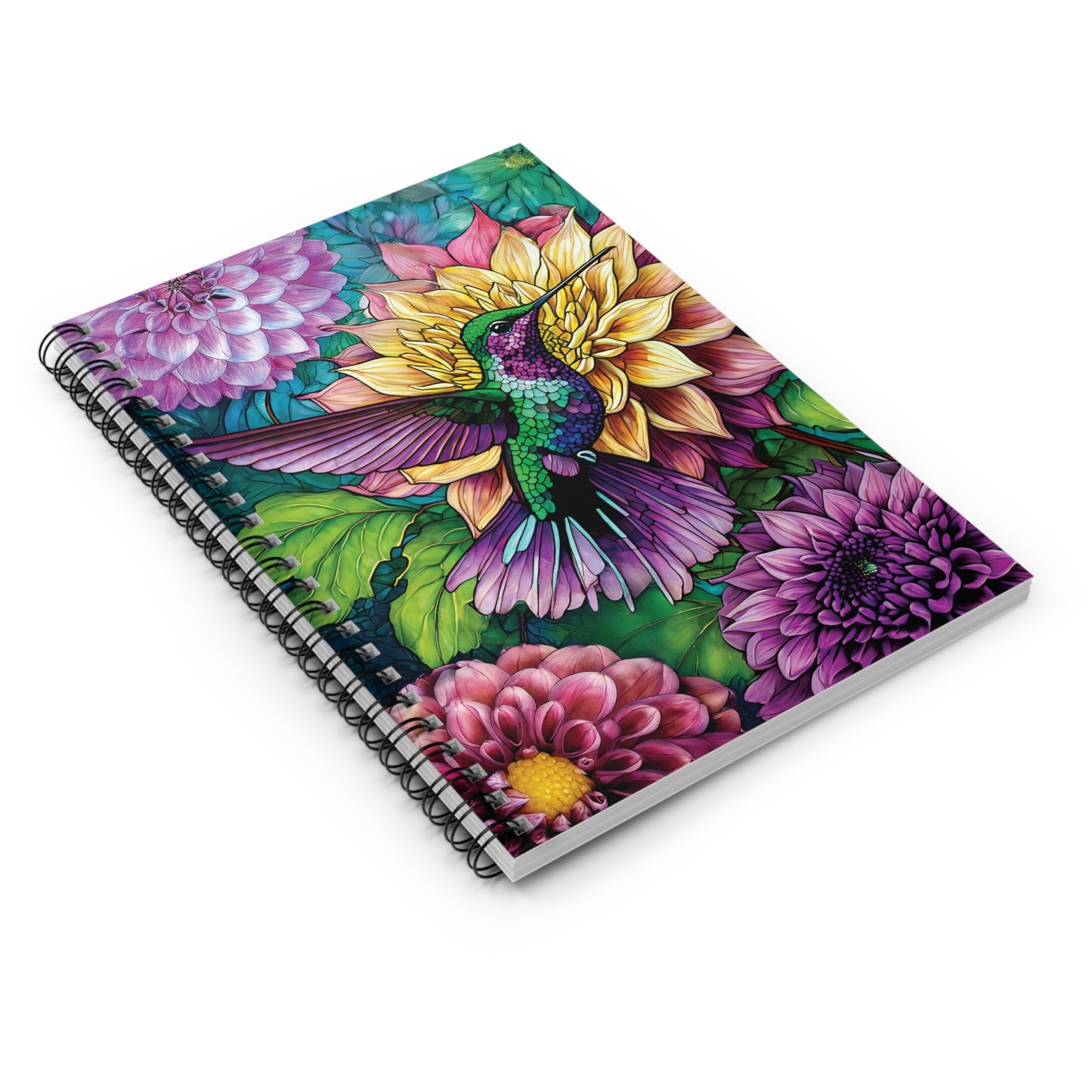 Beautiful Colorful Hummingbird Spiral Notebook Ruled Line Journal Gift for Writers Hummingbird Lovers Gift Dahlia Floral Journal