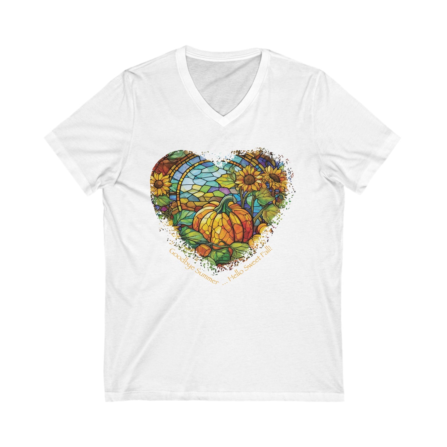 Goodbye Summer, Hello Sweet Fall, Jersey Short Sleeve V-Neck Tee