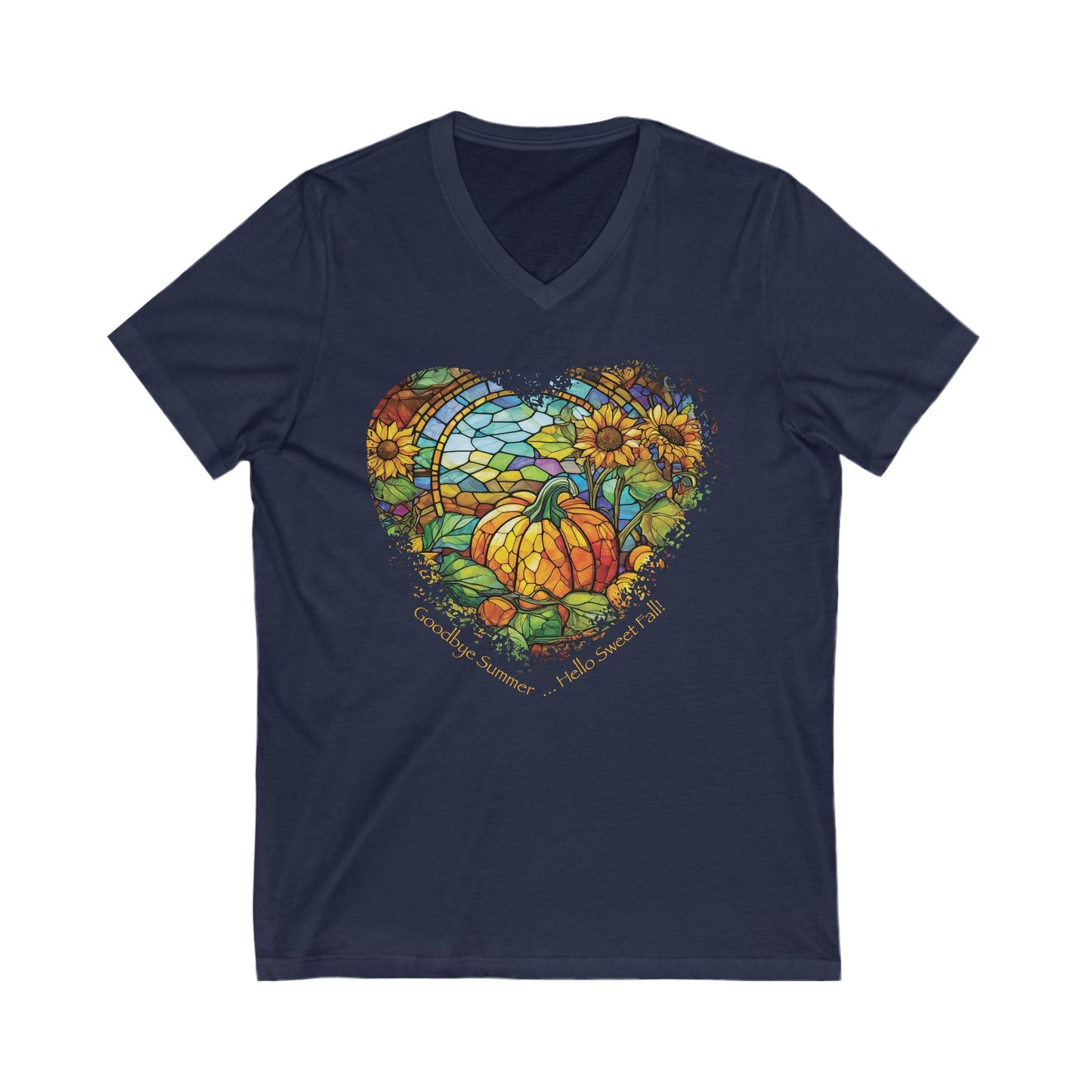 Goodbye Summer, Hello Sweet Fall, Jersey Short Sleeve V-Neck Tee