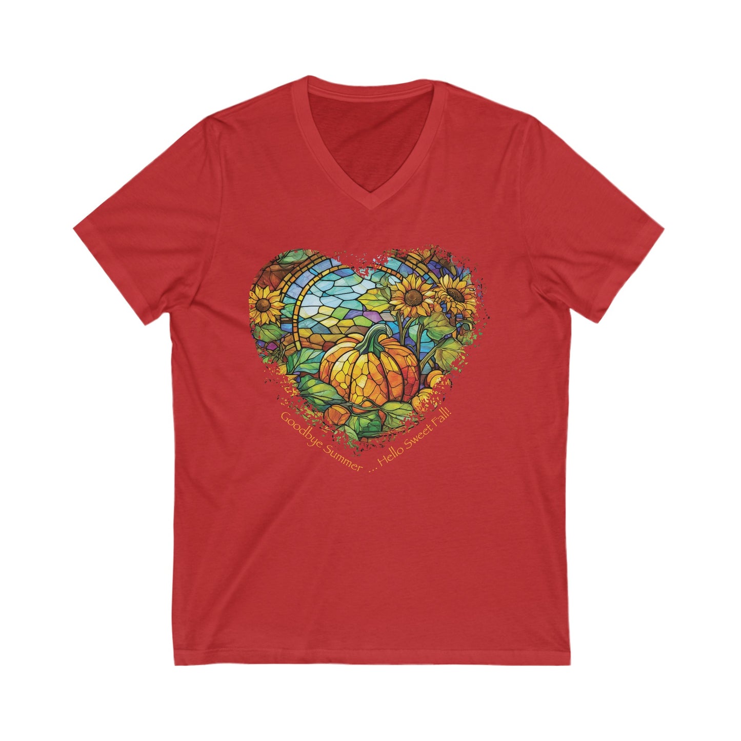 Goodbye Summer, Hello Sweet Fall, Jersey Short Sleeve V-Neck Tee