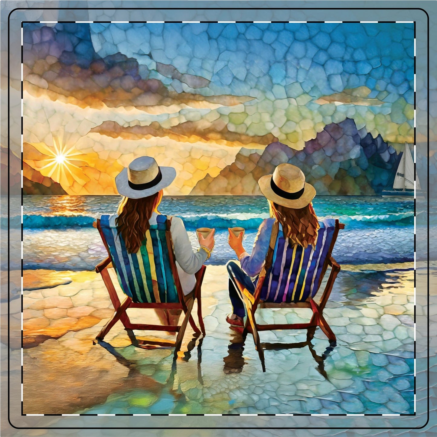 Friendship at Sunset Ceramic Coaster