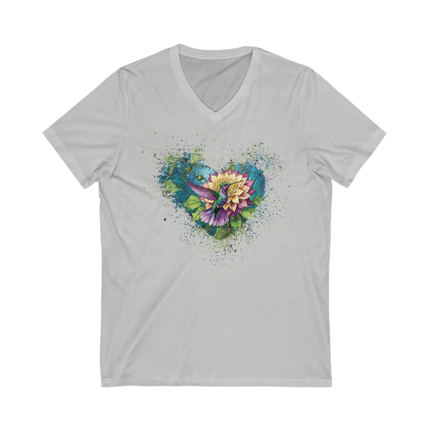 Stained Glass Hummingbird Tshirt Garden Lovers Shirt Jersey Short Sleeve V-Neck Tee