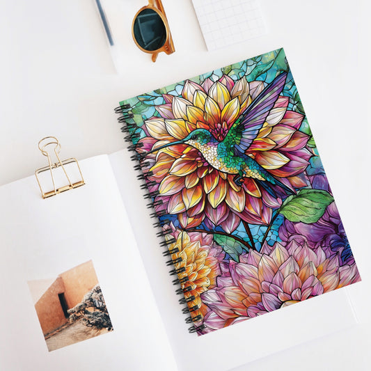 Colorful Hummingbird Spiral Notebook Ruled Line Journal Gift for Writers Hummingbird Lovers Gift Dahlia Floral Journal