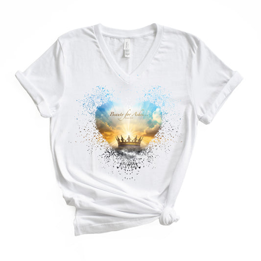 Beauty for Ashes Christian Shirt Jersey Short Sleeve V-Neck Tee