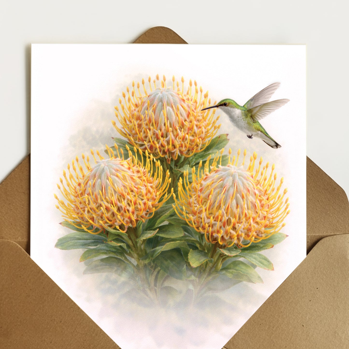 Golden Pincushion Protea Trio Greeting Card