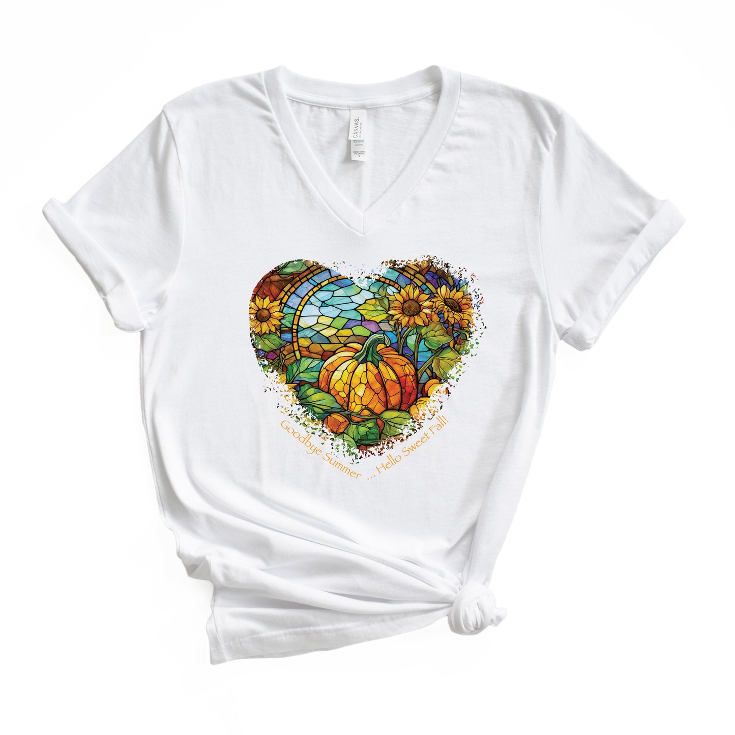 Goodbye Summer, Hello Sweet Fall, Jersey Short Sleeve V-Neck Tee