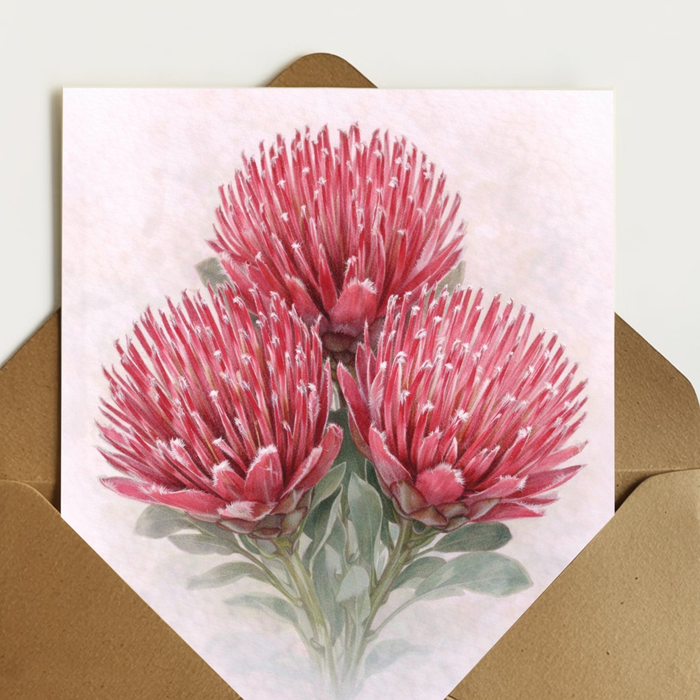 Pink Ivy Protea Greeting Card