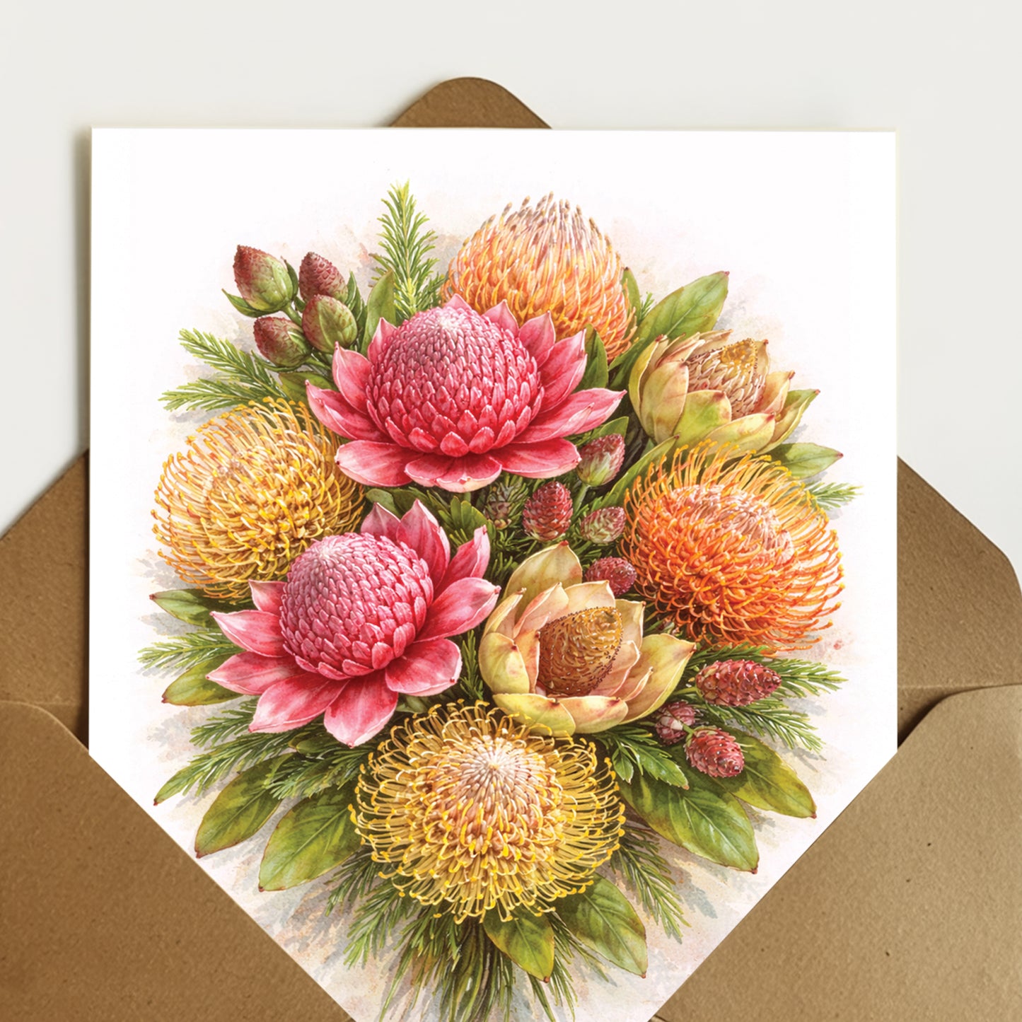 Protea Garden Bouquet Greeting Cards