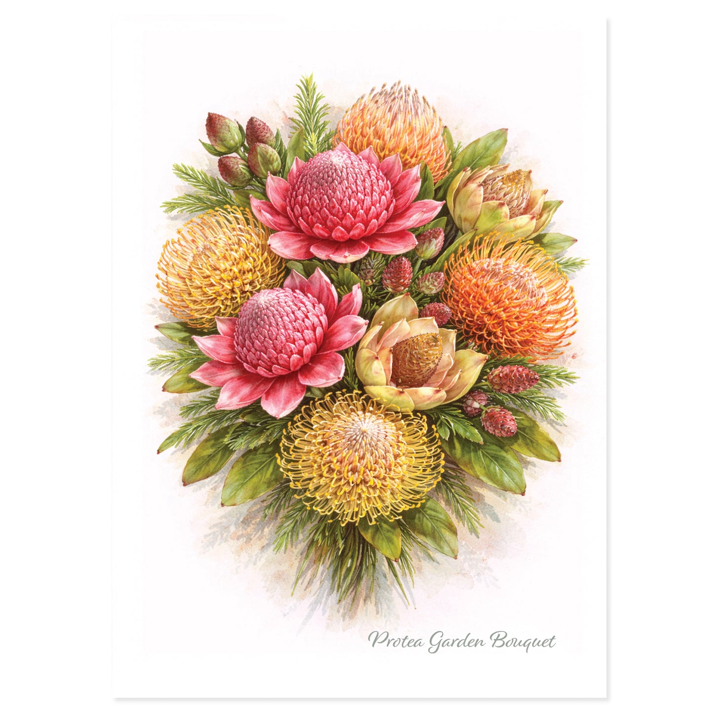 Protea Garden Bouquet Greeting Cards
