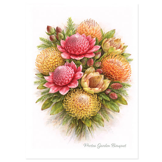 Protea Garden Bouquet Greeting Cards