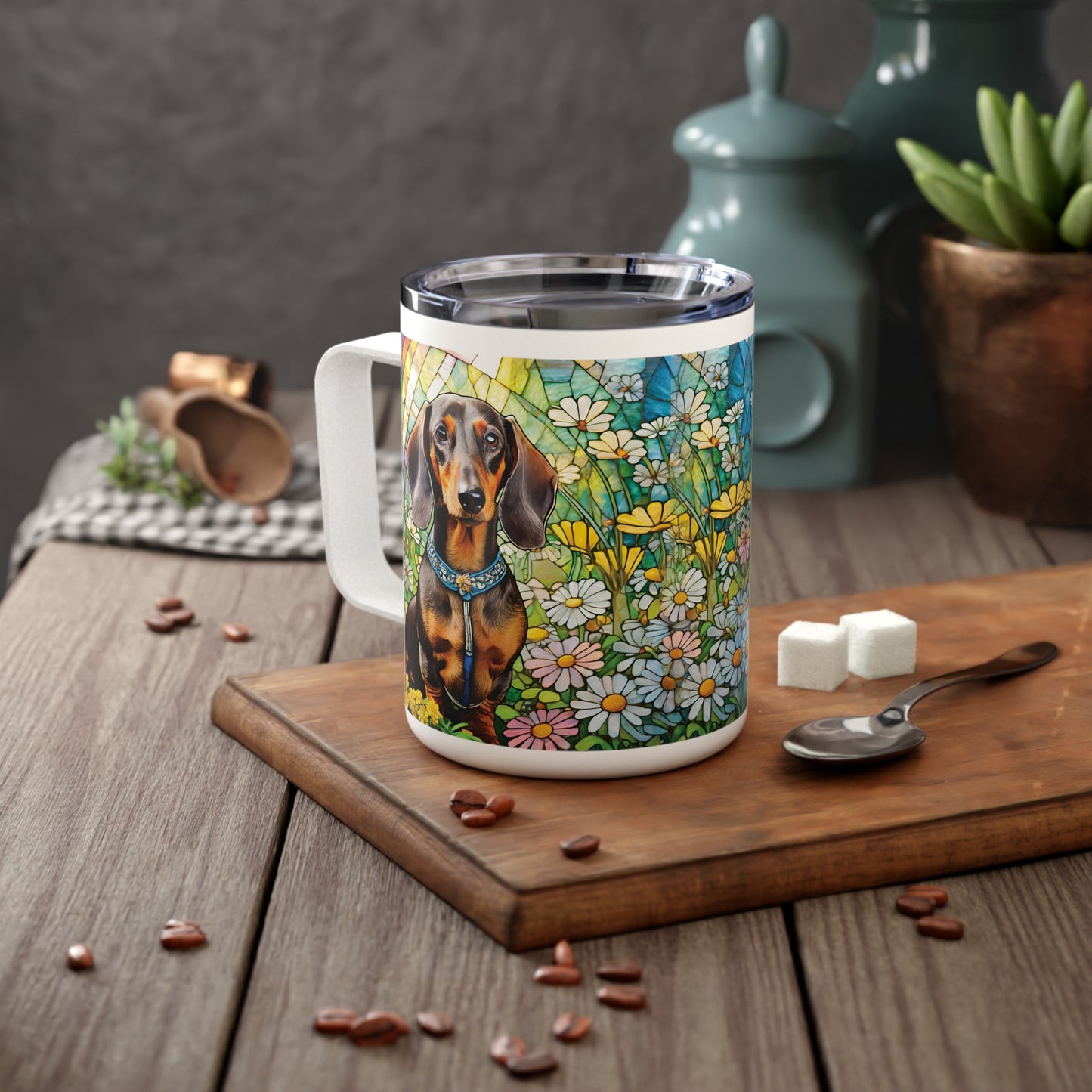 Dachshund Spring Garden Insulated Coffee Mug, 10oz